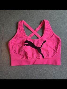Puma Hot Pink Cross-Back Sports Bra with Black Logo